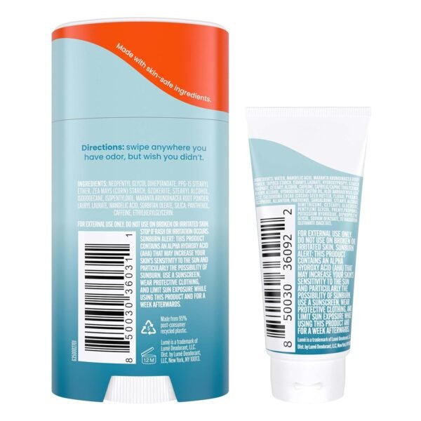 Lume Whole Body Deodorant - Invisible Cream Tube Mini + Solid Stick Bundle - 72 Hour Odor Control - Aluminum & Baking Soda Free, Skin Loving (Unscented)