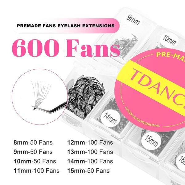81FNvqMz52L._SL1500_.jpg TDANCE Premade Eyelash Extensions 8-15mm Mixed Length Fans 5D 8D 10D 12D 14D 16D 24D Handmade C/D Curl Loose Fans (600-10D-0.07-D-8-15mm)