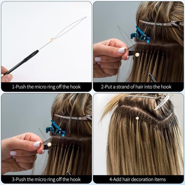 10PCS Needle Threaders & Hair Extension Loop Tools for Easy Stringing and Styling, Perfect for Hair Extension Beads and Automatic Needle Threading (Black)