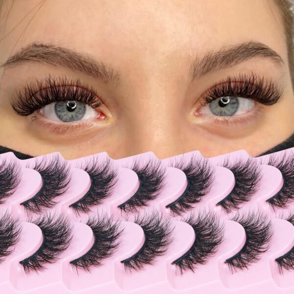 81FYiVfk1xL._SL1500_.jpg FANXITON Wispy False Eyelashes Natural Look Short Mink Lashes 3D Faux Mink Eyelashes 7 Pairs Pack