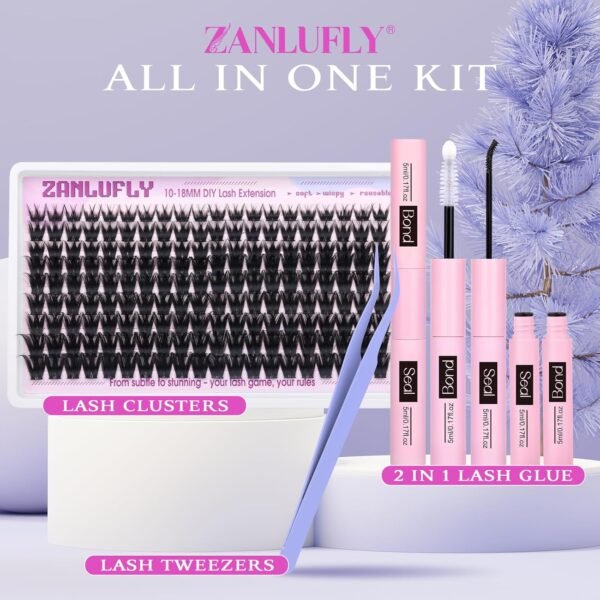 81FbuMizIWL._SL1500_.jpg Lash Clusters Kit DIY Lash Extension Kit Volume Cluster Eyelash Extension Kit D-curly Individual lashes 10-18MM Wispy Eyelash Clusters with Lash Cluster Glue and Tweezers by zanlufly