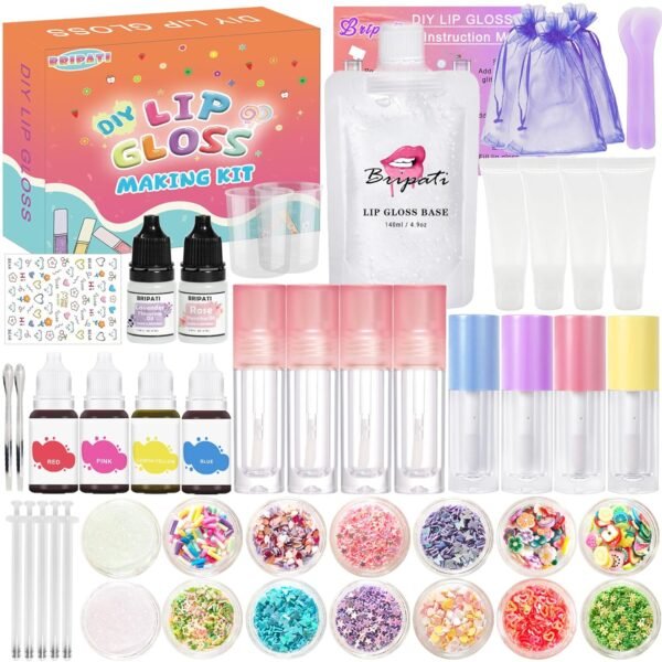 DIY Lip Gloss Making Kit - All-in-One to Make Your Own Lip Care Gloss Set with Clear Base, Pigments, Glitter, Tubes, Fun Creative Gift for Women Girls Makeup Lovers in Christmas Birthdays
