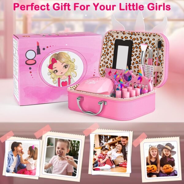 Kids Makeup Kit for Girl - 2 In 1 Kids Washable Makeup Toys & Nail Art Kit with Nail Dryer and Cosmetic Storage Case, Kids Play makeup for Girls, Real Girl Makeup Set for Ideal Gift Toys for 3-12 Year