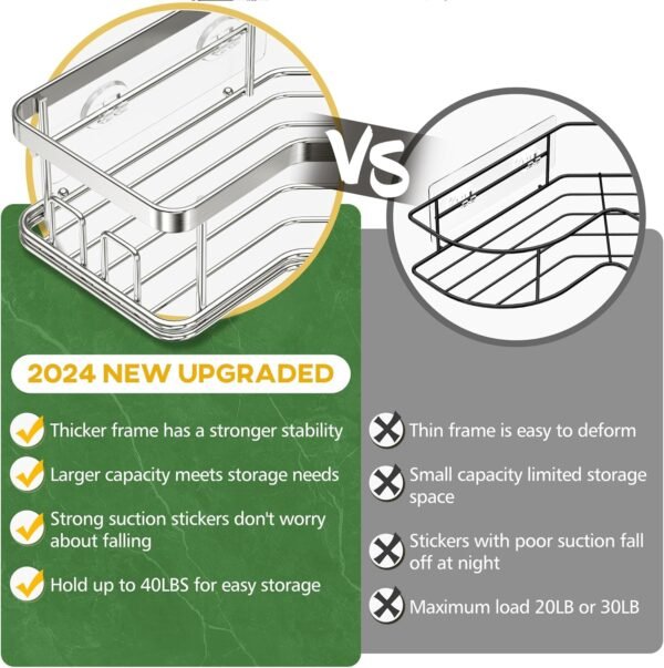 MAXIFFE 3 Pack Corner Shower Caddy with Soap Holder, Large Capacity Sturdy Easy Install No Drilling Stainless Steel Hold 40 LBS Shower Organizer Shelves Rack Storage for Family Renter Bathroom, Silver