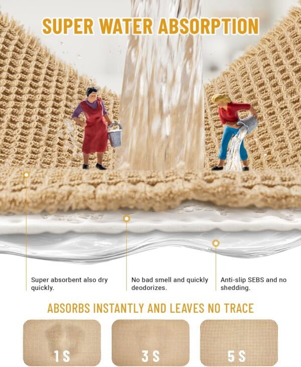 Large Waffle Bath Mat Set, Non Slip Bathroom Mat Set, Ultra Absorbent Bath Mats for Bathroom Decor, Extra Soft Floor Bathroom Rugs Sets 2 Piece, Washable Bath Rugs (20"×47" and 16"×24")