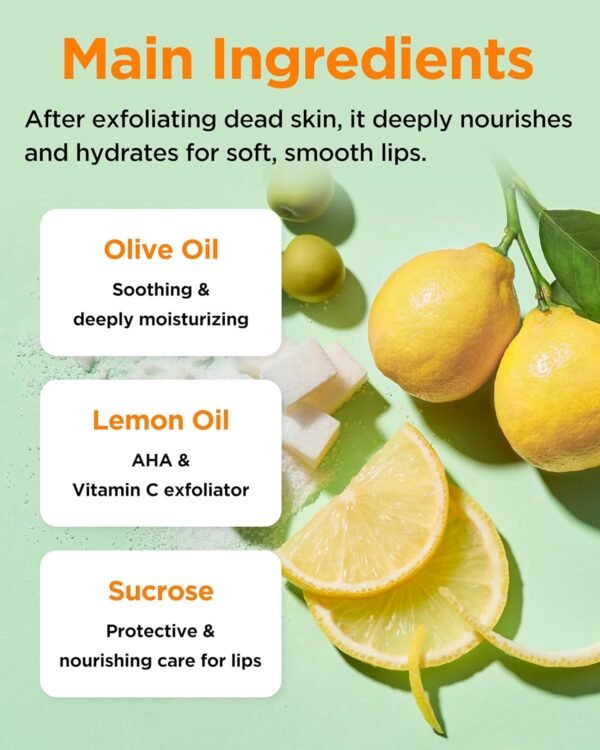 81FpMSNnfTL._SL1500_.jpg TOCOBO Lemon Sugar Lip Mask – Korean Vegan Lip Scrub & Overnight Exfoliating Treatment for Dry, Chapped Lips – Hydrating, Plumping, Smoothing – Glazed Balm Texture, Non-Sticky, 0.68oz