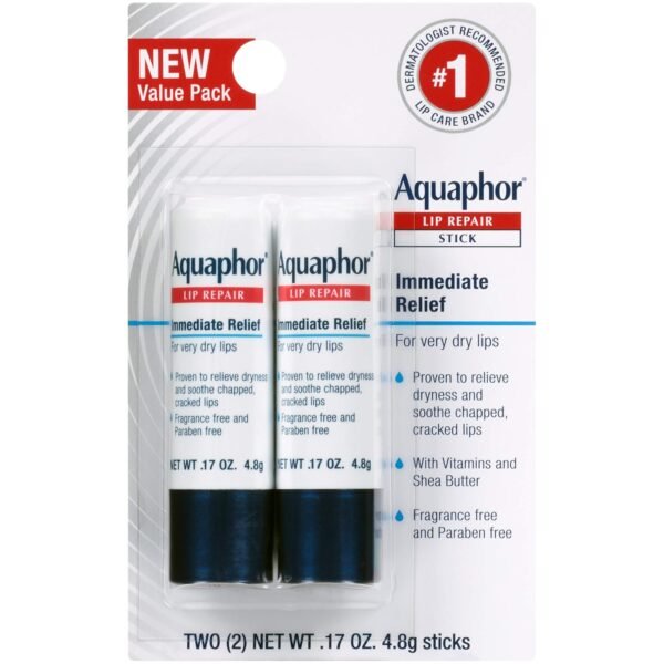 81G1jQAQ-L._SL1500_.jpg Aquaphor Lip Balm Set with Jojoba Oil and Shea Butter, Lip Repair Stick (2 x 0.17 Oz) + Repair Stick with Sunscreen SPF 30 (2 x 0.17 Oz), Fragrance Free, Paraben Free, Immediately Relieves Dryness