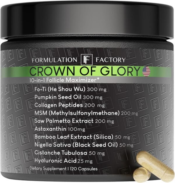 81G1lQgwN5L._AC_SL1500_.jpg Crown of Glory 10-in-1 Hair Growth Maximizer, DHT Blocker with Saw Palmetto, Fo-Ti, Collagen, Supports Thicker Hair & Scalp Health (2 Month Supply, 120 Capsules)