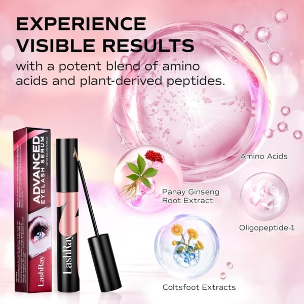 Lash Serum for Eyelash Growth: LashRay Eyelash Enhancing Serum to Grow Longer Thicker Eyelashes and Eyebrows
