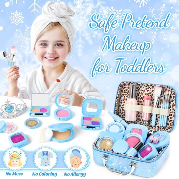 INNOCHEER Pretend Makeup for Toddlers, Toy Play Makeup Set for Kids 3-5, Toddler Makeup Kit Pretend, Frozen Toys for Kids Fake Makeup, Gifts Toys for 3 4 5 6 7+ Year Old Girls (Not Real Makeup)