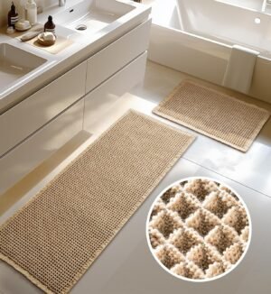 Large Waffle Bath Mat Set, Non Slip Bathroom Mat Set, Ultra Absorbent Bath Mats for Bathroom Decor, Extra Soft Floor Bathroom Rugs Sets 2 Piece, Washable Bath Rugs (20"×47" and 16"×24")