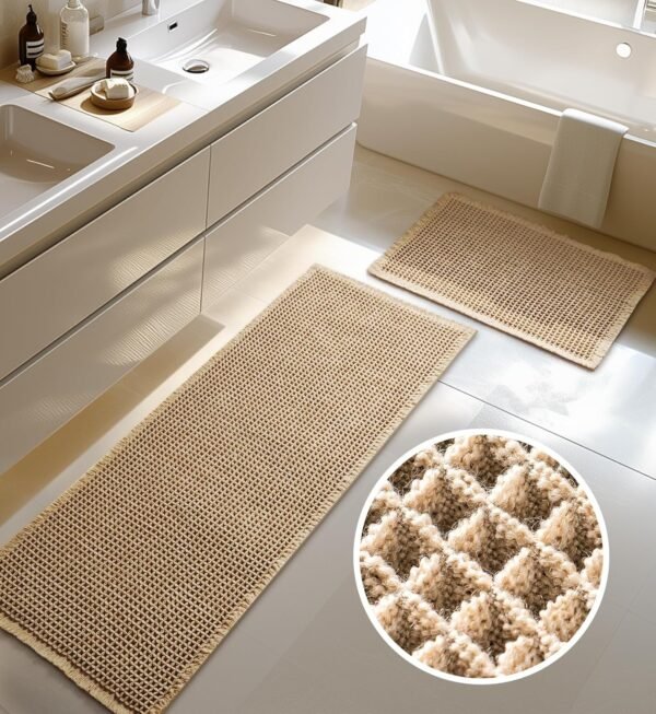 Large Waffle Bath Mat Set, Non Slip Bathroom Mat Set, Ultra Absorbent Bath Mats for Bathroom Decor, Extra Soft Floor Bathroom Rugs Sets 2 Piece, Washable Bath Rugs (20"×47" and 16"×24")