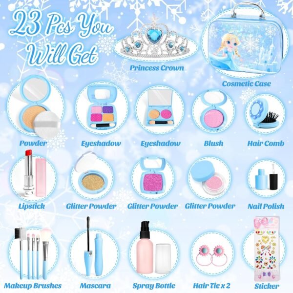 INNOCHEER Pretend Makeup for Toddlers, Toy Play Makeup Set for Kids 3-5, Toddler Makeup Kit Pretend, Frozen Toys for Kids Fake Makeup, Gifts Toys for 3 4 5 6 7+ Year Old Girls (Not Real Makeup)
