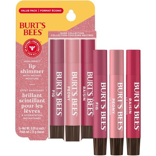 81GCaJcn83L._SL1500_.jpg Burt's Bees Lip Shimmer Nude Collection, Tinted Lip Balm Stick, Moisturizing for All Day Hydration with Natural Glowy Pigmented Finish & Buildable Color, 3 Warm Shades; Value Pack, 3 Tubes x 0.09 Oz