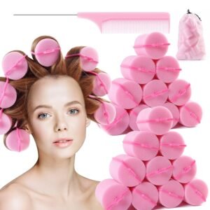 81GMUAEBCS._SL1500_.jpg BEAUTIYAND Jumbo Foam Sponge Hair Roller Soft Sleeping rollers Curvy Wavy Hairstyle Curling Hair Styling Tools 24 Pieces Use For Long Hair Short Hair Ladies And Children 2"X2.75" (Pink)