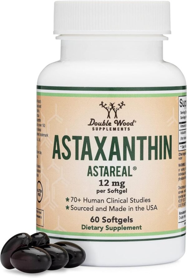 81GYcmuHDL._AC_SL1500_.jpg Astaxanthin 12mg Max Strength (Only Patented Astaxanthin (Astrareal) with 70+ Human Clinical Trials - World's Most Studied Brand) Grown, Harvested, and Made in The USA (Astaxantina) by Double Wood