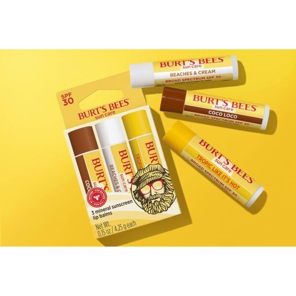 81GqWU3DRlL._SL1500_.jpg Burt’s Bees SPF 30 Lip Balm, Island Getaway - Coco Loco, Beaches & Cream, Tropic Like It's Hot, Water-Resistant Sun Care, Natural Origin Lip Treatment, 3 Tubes, 0.15 oz