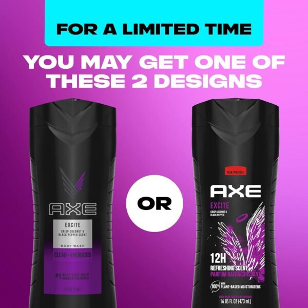 AXE Body Wash 12h Refreshing Scent Excite Crisp Coconut & Black Pepper Men's Body Wash with 100% Plant-Based Moisturizers 16 oz 4 Pack