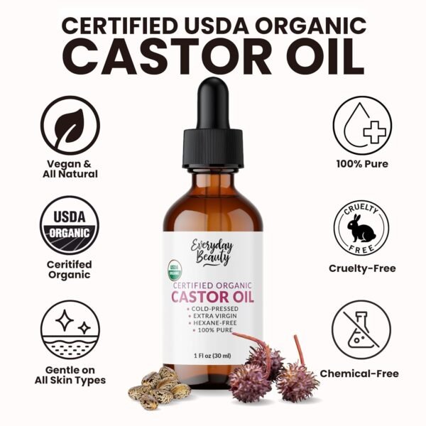 81H0tzVRr8L._SL1500_.jpg Organic Castor Oil - 100% Pure Certified USDA Organic, Cold Pressed & Hexane-Free, For Eyelashes, Eyebrows, Hair, Skin & Wellness Packs -1oz Glass Bottle & Dropper