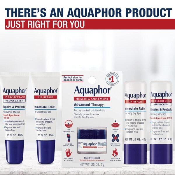81H9ys4C1rL._SL1500_.jpg Aquaphor Lip Balm Set with Jojoba Oil and Shea Butter, Lip Repair Stick (2 x 0.17 Oz) + Repair Stick with Sunscreen SPF 30 (2 x 0.17 Oz), Fragrance Free, Paraben Free, Immediately Relieves Dryness