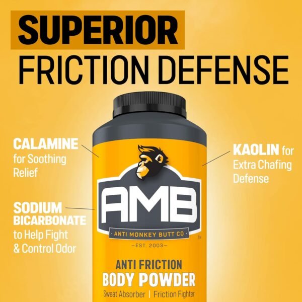 Anti Monkey Butt Body Powder for Women & Men - Anti-Chafing & Anti-Itch Foot Powder with Calamine - Absorbs Sweat & Fights Friction for Thighs, Arms, Chest - Talc-Free Hypoallergenic Formula - 8 oz