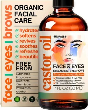 81HK36qdiqL._SL1500_.jpg Organic Castor Oil For Face Moisturizer, Eyes, Eyelashes, Eyebrows, Wrinkles with Jojoba, Rosehip, Grapeseed, Squalane, Palmarosa, Bergamot and Vitamin E for Gentle Skin, Men & Women 1oz