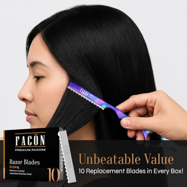 81HTYxlisVL._SL1500_.jpg Facón Hair Razors for Cutting Hair - Professional Hair Styling Razor Kit with 11 Replacement Blades, Stainless Steel Hair Cutting Tool for Salon & Home, Premium Hair Thinning Texturizing Faether Razor