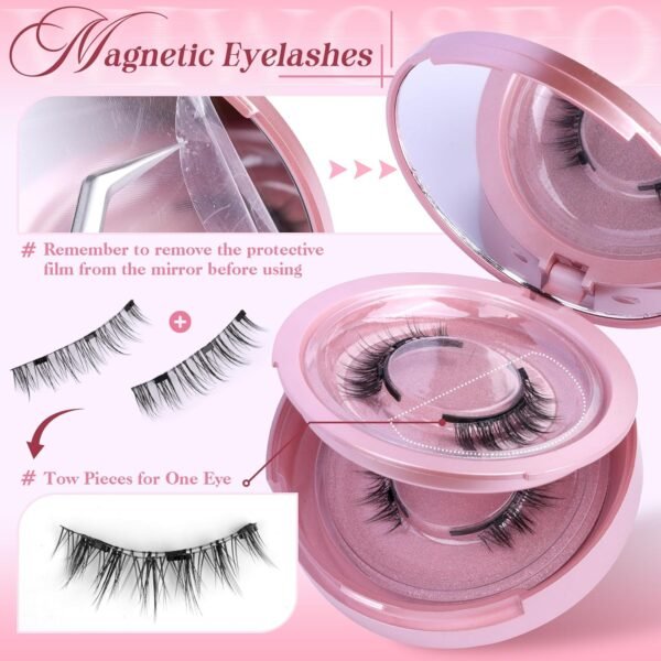 wiwoseo Magnetic Eyelashes with Applicator 2 Pairs No Glue Needed Magnetics Eyelashes Natural Look Magnetic Lashes with Applicator pestañas magnéticas Reusable Magnetics Eyelashes without Eyeliner