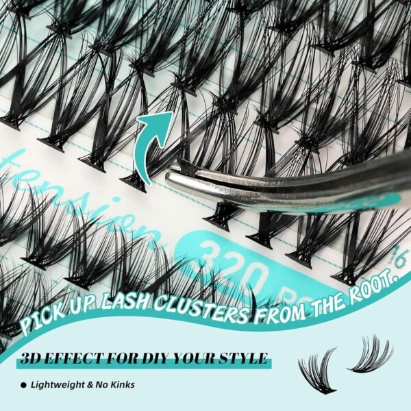 81IGDO4oEzL._SL1500_.jpg Lash Clusters Kit 320Pcs,30D 40D Eyelash Extension Kit,Lash Bond and Seal Waterproof,Lash Remover for Individual Cluster Lashes Kit,Lash Applicator Tool for DIY Lash Extension Kit(D-Mix9-16mm Kit)