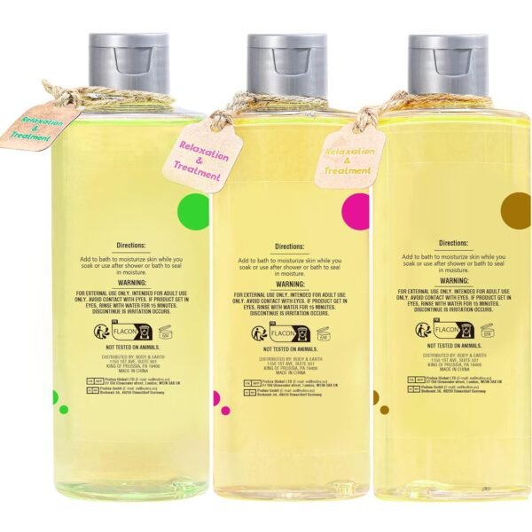 Bath and Body Oil with Sweet Almond Jojoba, Shea Butter, Rose Water, Coconut Bath Oils Mother's Day Gift for Women, Multiuse Oil for Hair Dry Skin 26.4 fl oz (Pack of 3)
