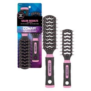 81IPJwfdOUL._SL1500_.jpg Conair Salon Results Vent Hairbrush Set - Detangling Hair brush - suitable for men and women - features Travel + Full-size - Pink/Black
