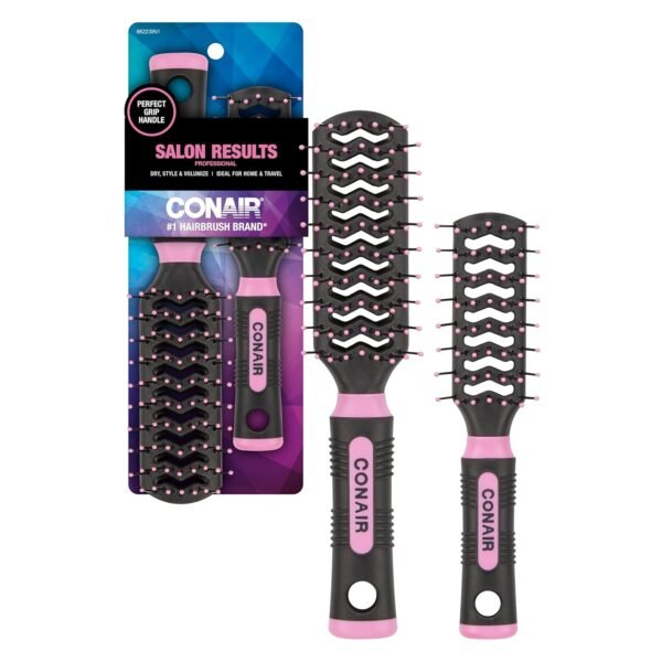 81IPJwfdOUL._SL1500_.jpg Conair Salon Results Vent Hairbrush Set - Detangling Hair brush - suitable for men and women - features Travel + Full-size - Pink/Black