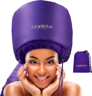81IaeVofqL._AC_SL1500_.jpg Bonnet Hair Dryer w/A Headband Integrated That Reduces Heat Around Ears & Neck - Diffuser Cap for Hair Dryer Curly Hair, Speeds Up Drying Time, Deep Conditioning at Home - Large (Purple)