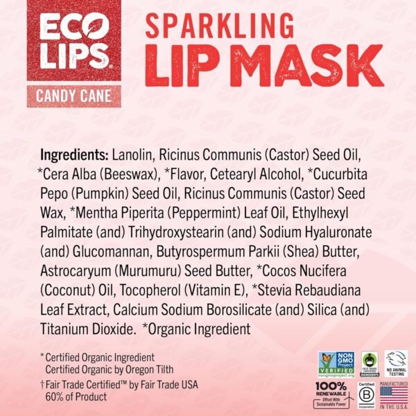 81IdgKtj-ML._SL1500_.jpg Eco Lips Sparkling Vanilla Mint Candy Cane Lip Mask and Sugar Lip Scrub for Holiday Gifting, Stocking Stuffers, 0.25 oz. (2 ct)