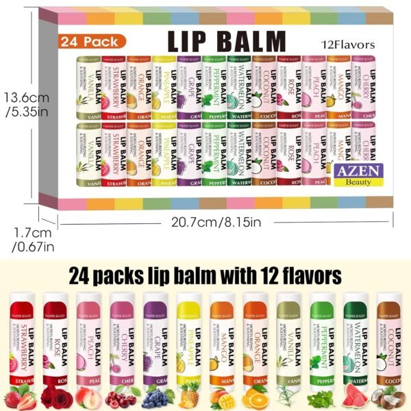 81IfGP-TdOL._SL1500_.jpg AZEN 24 Pack Lip Balm, Natural Lip Balm Bulk, Lip Care Product, Moisturizing Lip Balms for dry cracked lips - 12 Flavors