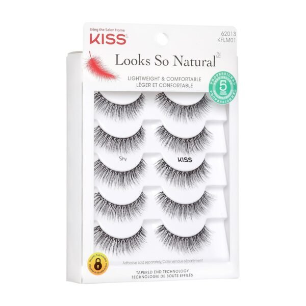 81Ipw0yT7tL._SL1500_.jpg KISS Looks So Natural, False Eyelashes, 'Shy', 12 mm, Includes 5 Pairs Of Lashes, Contact Lens Friendly, Easy to Apply, Reusable Strip Lashes, Glue On