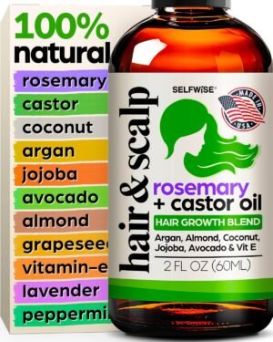 Organic Rosemary Oil For Hair Growth with Castor, Argan, Coconut, Almond, Jojoba, Avocado, Grapeseed, Vitamin E, Lavender & Peppermint for Hair & Scalp Treatment, All Hair Types, Men & Women 2oz