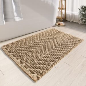 Bathroom Floor Mat,Boho Bath Rug,Super Absorbent Bath Mat,Bathroom Rugs Non Slip Washable, Quick Dry Shower Mats, Ultra Soft Bath Mat Towel,Brown,18"*30"