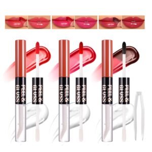 81JPyvNDBIL._SL1500_.jpg Dual Ended Glossy Peel Off Lip Stain Combo Set, 3 Colors Moisturizing Waterproof Long Wear Tattoo Lip Liner with Clear Lip Gloss for Women, Non Sticky Pink Lip Tint Finish Lip Kit Makeup