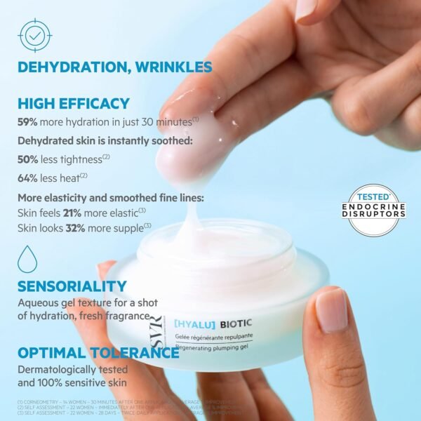 SVR HYALU Biotic Regenerating Plumping Gel. Intensive Moisturizer Face Gel with Hyaluronic Acid, Probiotics & Vitamin C, Anti-Wrinkle Face Cream & Eye Contour Care Day Cream
