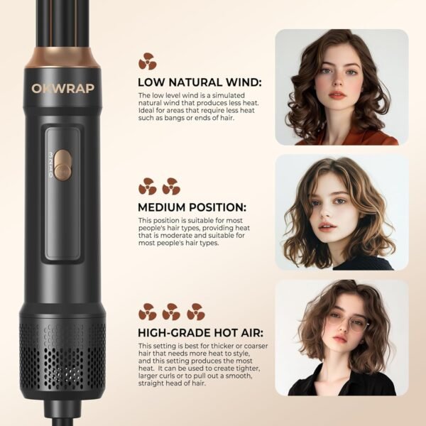 6 in ONE Blow Dryer Brush,Air Curling Iron Round Brush for Blow Out 800W,Ionic Hair Dryer Brush for Women, Blowout Brush Air Styler Curler (Black Gold)
