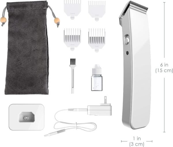 Pure Enrichment TRYM Lithium Rechargeable Beard Trimmer - 11-Piece Grooming Kit with Cordless Use, Charging Dock, 4 Trim Attachments, Cleaning Brush, Clipper Oil, and Drawstring Travel Bag (White)
