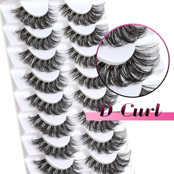 81K4glVeaLL._SL1500_.jpg Veleasha Lashes Russian Strip Lashes Eyelashes with Clear Band Looks Like Eyelash Extensions D Curl Lash Strips 10 Pairs Pack (DT01)