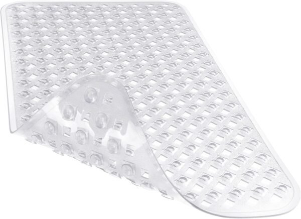 Yimobra Bathtub Mat Non Slip, Super Strong Suction Cups, 27.5"x15.5" Long Shower Mat with Drain Holes, Machine Washable Fast Draining Bath Mats, Bathroom Essentials,Clear