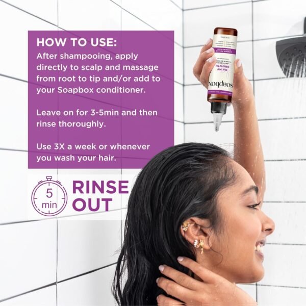 Soapbox Oh My Growth, Lengthening Vitamin Booster Treatment for All Hair Types with Biotin, Vegan Collagen & Vitamins A & C, Paraben & Cruelty Free, For Thicker, Fuller Hair for Men & Women (5 oz)