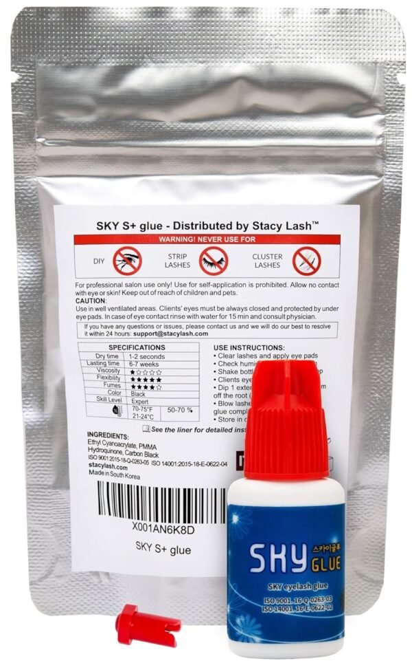 Eyelash Extension Glue Sky S+ / Strong Black Adhesive (0.17fl.oz / 5ml) / 1-2 Sec Dry Time/Retention - 7 Weeks/Professional Supplies/Stacy Lash