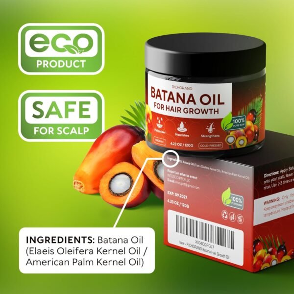 Batana Oil for Hair Growth - 100% Raw & Organic Dr Sebi Batana Oil - Cold-Pressed & Pure Unrefined Batana Hair Mask for Women & Men - Enhances Hair Thickness, Prevents Loss, Repairs Split Ends
