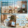 8 Pcs Summer Beach Shower Curtain Set Bathroom Decor Sea Ocean Waterproof Bathroom Accessories Shower Curtain Sets with Towels Carpet Bath Mat Toilet Rugs and 12 Hooks