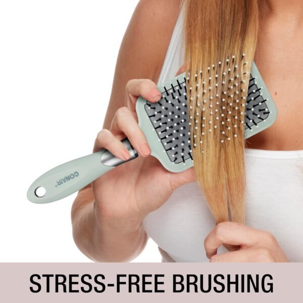 81L-YDwUNaL._SL1500_.jpg Conair Velvet Touch Paddle Cushion hair brush - Detangling hairbrush - curly or straight styles - men or women - detangler - features soft touch handle - Sage Green