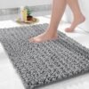 Yimobra Bathroom Rug Mat 24 x 17, Extra Soft Non Slip Absorbent Water Bath Rug, Quick Dry Machine Washable Chenille Shaggy Shower Mat, Bath Mat for Bathroom Floor, Home Decor Accessories, Grey